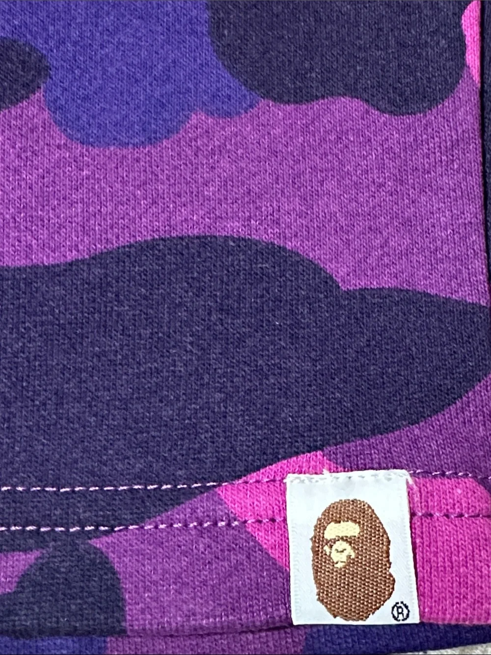 BAPE Color Camo Shark Sweat Shorts Purple Size Large NWT